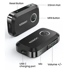 Bluetooth receiver UGREEN CM596 (90748), Bluetooth, AUX, Car Adapter, Black, 3 image