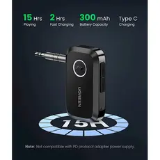 Bluetooth receiver UGREEN CM596 (90748), Bluetooth, AUX, Car Adapter, Black, 7 image