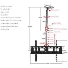 ALLSCREEN TV Ceiling Mount Bracket CTC4080 TV SIZE: 40"-80", 3 image
