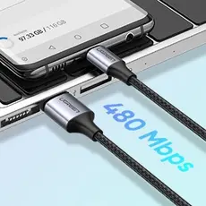 Mobile USB charger UGREEN 60128 USB 2.0 A to USB-C Cable Nickel Plating Aluminum Braid 2m (Black), 3 image