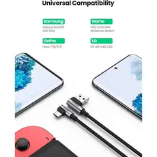 USB Cable UGREEN US176 (20855), 18W, USB-A to Type-C 90 Degree, 0.5m, Space Gray, 5 image