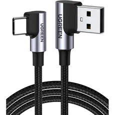 USB Cable UGREEN US176 (20855), 18W, USB-A to Type-C 90 Degree, 0.5m, Space Gray, 2 image