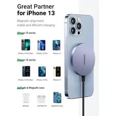 Wireless charger UGREEN CD245 (30233), MFA MagSafe 15W, Type-C to Magnetic Wireless Charger, Gray, 3 image