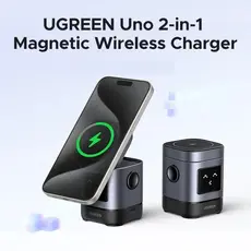 UGREEN Uno W709 (45775) Qi2, 15W, 2-in-1 Magnetic Wireless Charger, Black/Grey, 3 image