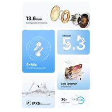 Headphone UGREEN WS201(15612) TWS HiTune H5, Earbuds, Wireless, Bluetooth, Ipx5, White, 5 image
