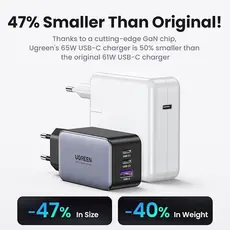 Mobile charger UGREEN 25871 Nexode Pro, 65W, USB, Type-C, Gray + Type-c Cable 1,5M, 3 image