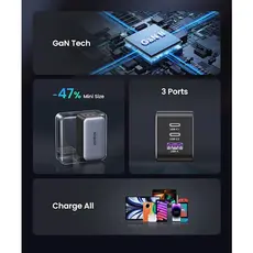 Mobile charger UGREEN 25871 Nexode Pro, 65W, USB, Type-C, Gray + Type-c Cable 1,5M, 4 image