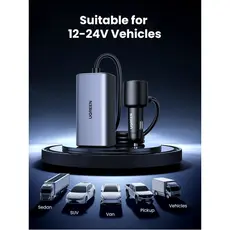 Car Charger UGREEN EC706 (35571), 150W, Type-C, USB, Car Charger, Grey, 3 image