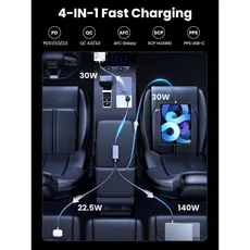 Car Charger UGREEN EC706 (35571), 150W, Type-C, USB, Car Charger, Grey, 6 image