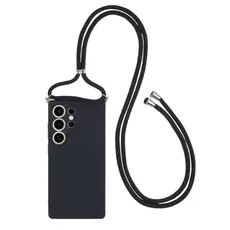 TVC Samsung Galaxy S25 Ultra Crossbody Case Flexible TPU Fiber Lining Anti-Shock Phone Cover - Black