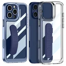 TVC GKK For iPhone 16 Pro Crystal Clear Case Anti-Drop TPU+PC Phone Cover with Silicone Hand Strap - Blue