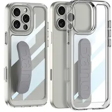 TVC GKK For iPhone 16 Pro Max Crystal Clear Case Anti-Drop TPU+PC Phone Cover with Silicone Hand Strap - Grey