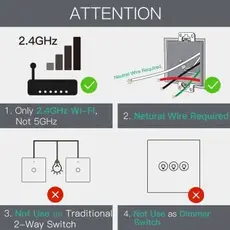 Smart Switch Moes WRS-EU3-WH-MS, Wi-Fi + RF433, Touch, 3 Gang, EU, Neutral Required, White, 8 image