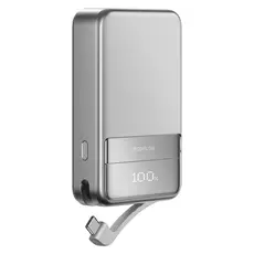 Power Bank EcoFlow RAPID Magnetic Power Bank 10000mAh, Qi2 15W, 65W, Built-in USB-C Cable, Silver, 2 image