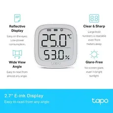 Smart Temperature & Humidity Monitor TP-Link Tapo T315, 2.7" E-ink Display, White, 3 image