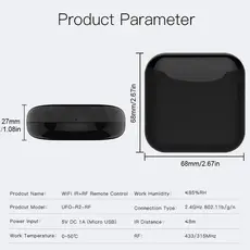 Smart Universal Remote Controller Moes UFO-R2-RF, Wi-Fi, IR + RF 433/315MHz, Black, 3 image