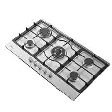 Gas Hob Midea MG9005TX, 5 Burners, 86 cm, Triple Crown WOK, Cast Iron Grates, Stainless Steel, 5 image
