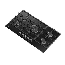Gas Hob Midea MG9060TGB, 86 cm, 5 Burners, WOK, Glass, Black, 3 image