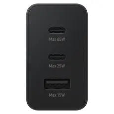 Mobile Charger Samsung 65W Power Adapter Trio EP-T6530NBEGEU, 2x USB-C, USB-A, Super Fast Charging 2.0, Black, 4 image