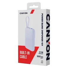 Power Bank CANYON OnPower 101 CNS-CPB101PU, 10000mAh, PD 22.5W, Built-in USB-C Cable, Purple, 6 image