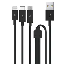 Cable Ttec 2DK7521S Trio, USB-A to USB-C/Lightning/Micro USB, 1.2m, Black