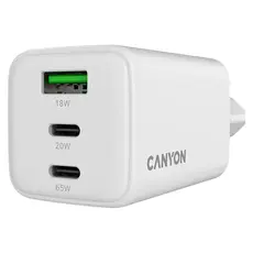 Wall Charger CANYON CU65ACC CNS-CUW65ACC, GaN 65W, 2x USB-C PD + 1x USB-A QC, EU, White, 3 image