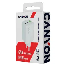 Wall Charger CANYON CU65ACC CNS-CUW65ACC, GaN 65W, 2x USB-C PD + 1x USB-A QC, EU, White, 5 image