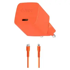 Charger Ttec 2SCG20LNT SmartCharger GaN 20W PD, USB-C + USB-C to Lightning cable, 120 cm, Neon Orange