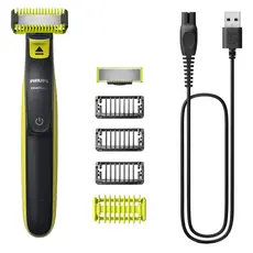 Trimmer Philips OneBlade Face + Body QP2824/10, Wet & Dry, 45 min Run Time, 3 Stubble Combs + Body Comb, Lime Green/Charcoal Grey