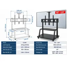 TV mount Allscreen C2100, 40"-75", TV Mount With Roller, Black, 7 image