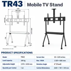 AllScreen TR43 TV Mount, 55"-120", With Roller, Black, 4 image