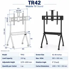 TV mount AllScreen TR42, 42"-86", TV Mount With Roller, Black, 3 image