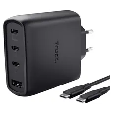 Charger Trust Maxo 65W GaN (26067), 3x USB-C + 1x USB-A, with 2 m cable, Black