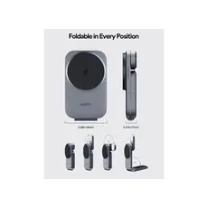 Aukey 3 in-1 15W LC-MC312 MagFusion Z Qi2 Foldable Wireless Charging Station - Gray, 5 image