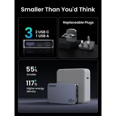 Mobile charger UGREEN X753 (25356) Nexode Pro, 65W, USB, Type-C, Ultra Slim Travel Adapter, Grey, 5 image
