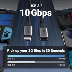 USB adapter UGREEN US372 (45172), 100W, Type-C Extension Cable, 0.5m, Black, 4 image