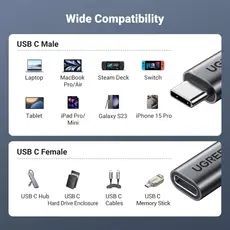 USB adapter UGREEN US372 (45191), 100W, Type-C Extension Cable, 1m, Black, 2 image