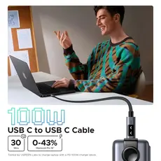 USB Cable UGREEN Uno L509 (45612), 100W, Type-C to Type-C, 0.5M, Black/Grey, 2 image