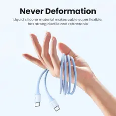 USB Cable UGREEN US563 (45180), 60W, Type-C to Type-C PD Fast Charging Silicone Cable, 1m, Purple, 4 image