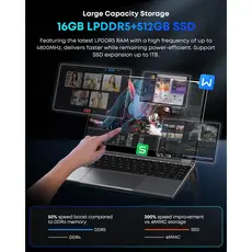 Laptop Chuwi FreeBook N150, 13.4", Intel N150, 16GB, 512GB SSD, Integrated, W11H, Grey, 9 image