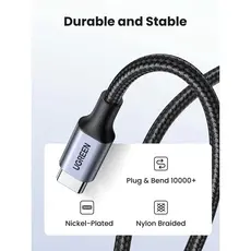 USB Cable UGREEN US261 (50149), 60W, Type-C To Type-C, 0.5m, Grey, 3 image