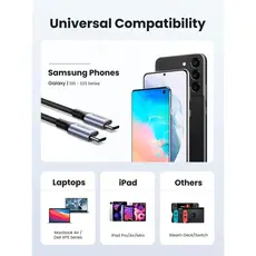 USB Cable UGREEN US261 (50149), 60W, Type-C To Type-C, 0.5m, Grey, 4 image
