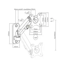 Monitor bracket Gembird MA-WA1-01 Adjustable wall display mounting arm 17" - 27", 2 image