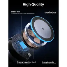 Car Wireless Charger UGREEN 35970 Qi2, 15W, Wireless Car Mount Charger, Black/Grey, 3 image