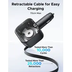 UGREEN EC602 (55212B) Nexode Car Charger, 60W, with Retractable Type-C Cable, Grey, 2 image