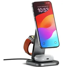 Portable charger SATECHI 3-in-1 Foldable Qi2 Wireless Charging Stand (Space Gray) with Type A, C, G plugs, 2 image