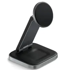 Portable charger SATECHI 3-in-1 Foldable Qi2 Wireless Charging Stand (Space Gray) with Type A, C, G plugs