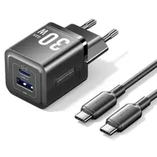 Vention TZ-FEQB0-EU-01 2-Port USB/USB-C GaN Charger (30W/30W) with USB-C Cable (1m) EU-Plug Black