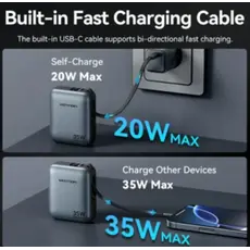 Portable charger Vention FHEH0 10,000mAh Mini Power Bank 35W Grey, 4 image