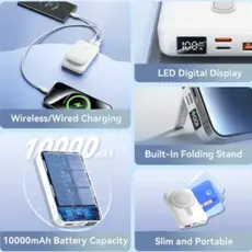Portable Charger Vention FHTW0 10,000mAh Magnetic Wireless Power Bank 22.5W With LED Display White, 5 image